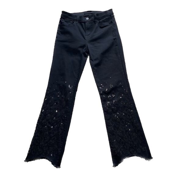 J Brand Jeans Salena Crop Flare Pants Animal Print Sequin Mid-rise Women's 26 - Picture 1 of 10